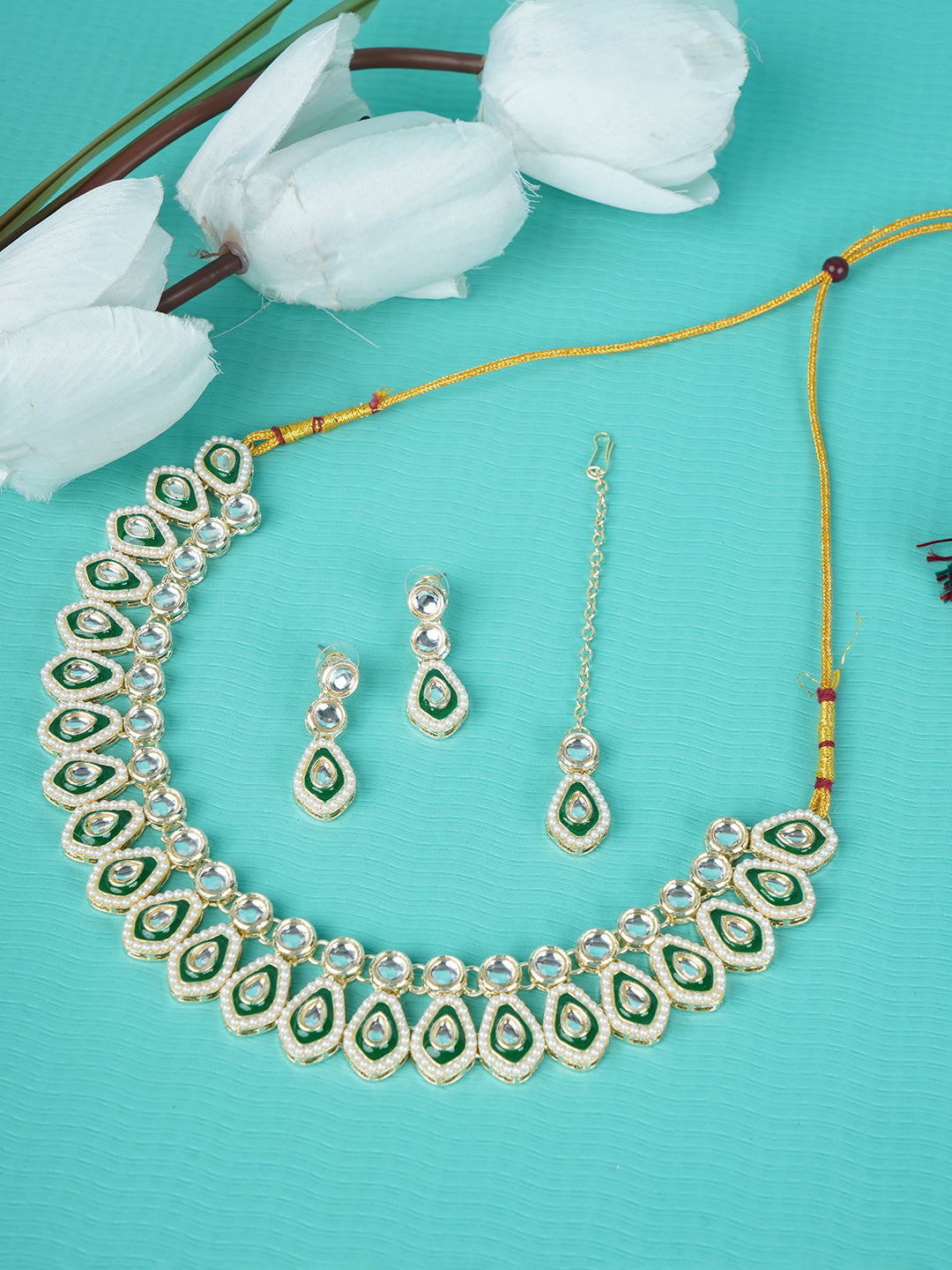 Divisha Alloy Gold-plated Pearl Jewellery Set