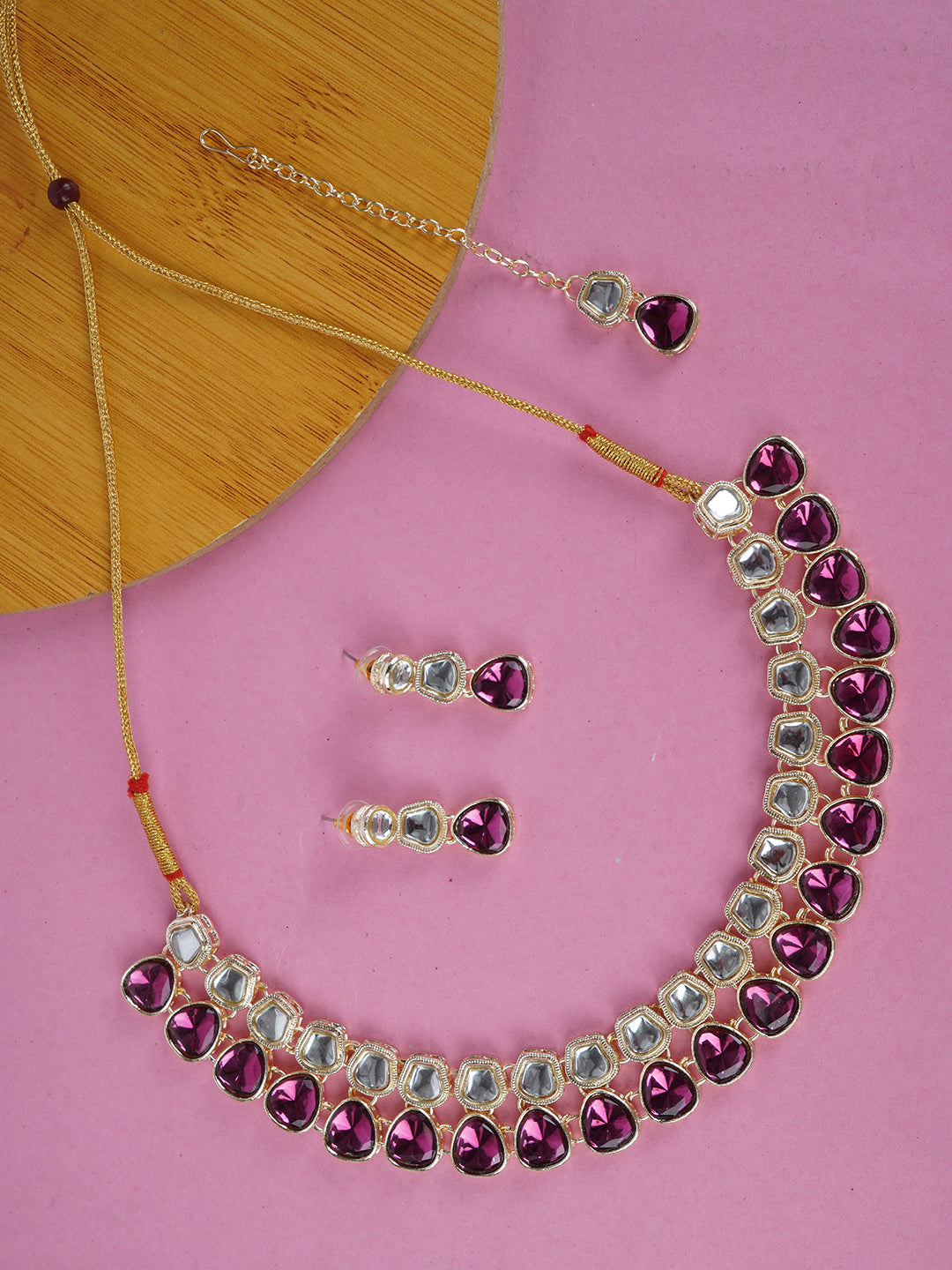 Divisha Alloy Gold-plated Purple Jewellery Set