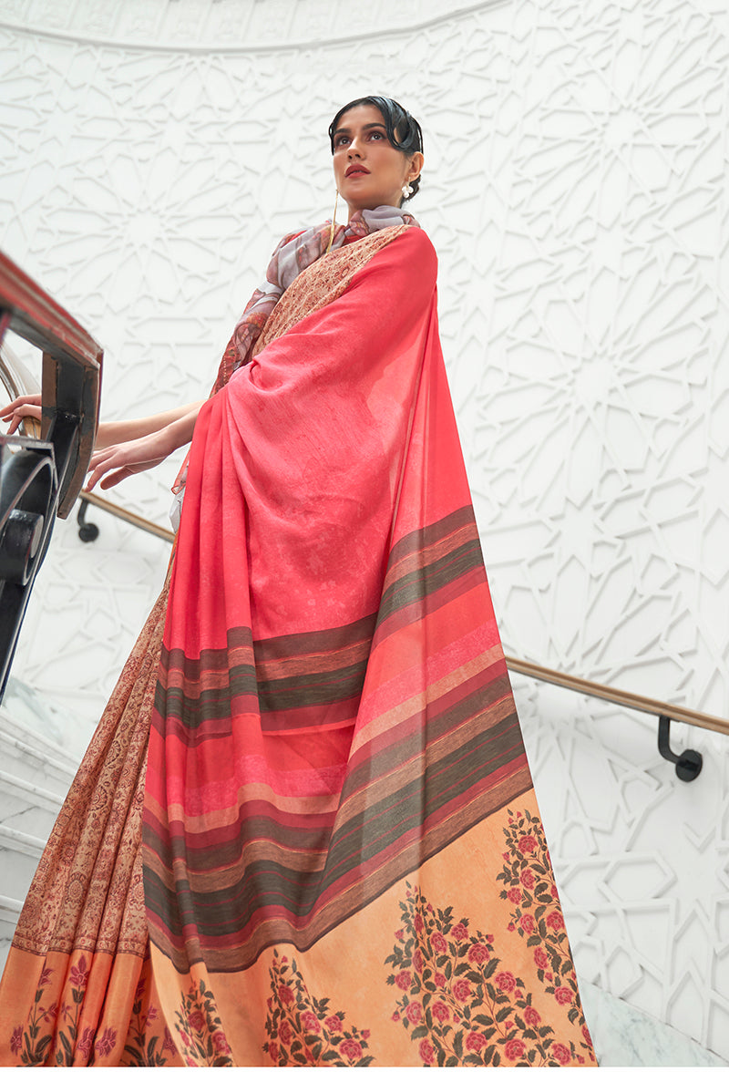 Monjolika Fashion Multi Colour Classic Digital Printed Crepe Silk Saree - Distacart