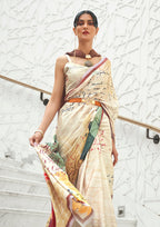 Monjolika Fashion Cream Colour Classic Digital Printed Crepe Silk Saree