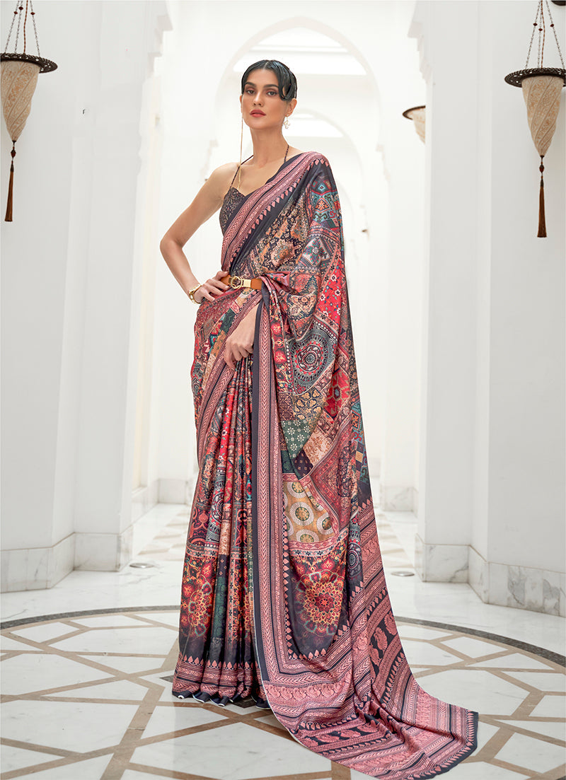 Monjolika Fashion Multi Colour Classic Digital Printed Crepe Silk Saree
