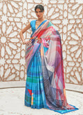 Monjolika Fashion Blue Colour Classic Digital Printed Crepe Silk Saree - Distacart