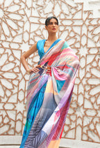 Monjolika Fashion Blue Colour Classic Digital Printed Crepe Silk Saree - Distacart