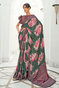 Monjolika Fashion Dark Green Colour Classic Digital Printed Crepe Silk Saree - Distacart