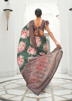 Monjolika Fashion Dark Green Colour Classic Digital Printed Crepe Silk Saree - Distacart