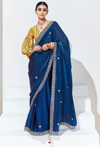 Monjolika Fashion Dark Blue Embroidered Sequence Work Saree For Festival - Distacart