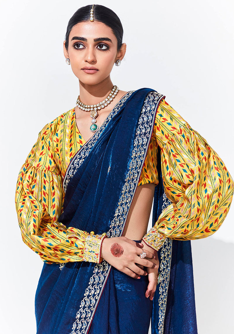 Monjolika Fashion Dark Blue Embroidered Sequence Work Saree For Festival - Distacart