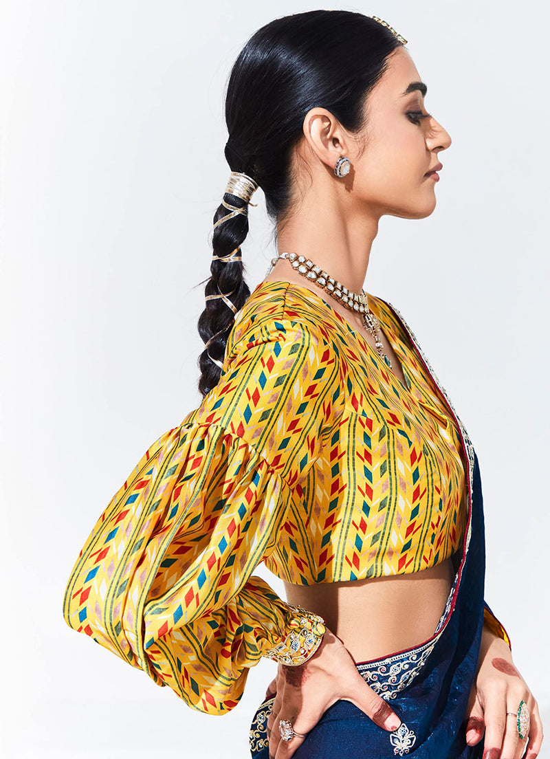 Monjolika Fashion Dark Blue Embroidered Sequence Work Saree For Festival - Distacart