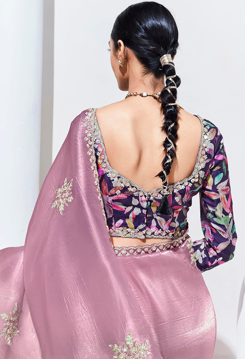 Monjolika Fashion Onion Pink Embroidered Sequence Work Saree For Festival