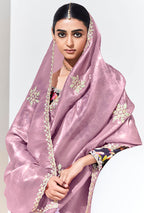 Monjolika Fashion Onion Pink Embroidered Sequence Work Saree For Festival