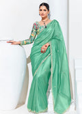 Monjolika Fashion Light Cyan Embroidered Sequence Work Saree For Festival - Distacart