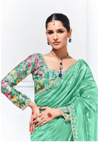 Monjolika Fashion Light Cyan Embroidered Sequence Work Saree For Festival - Distacart