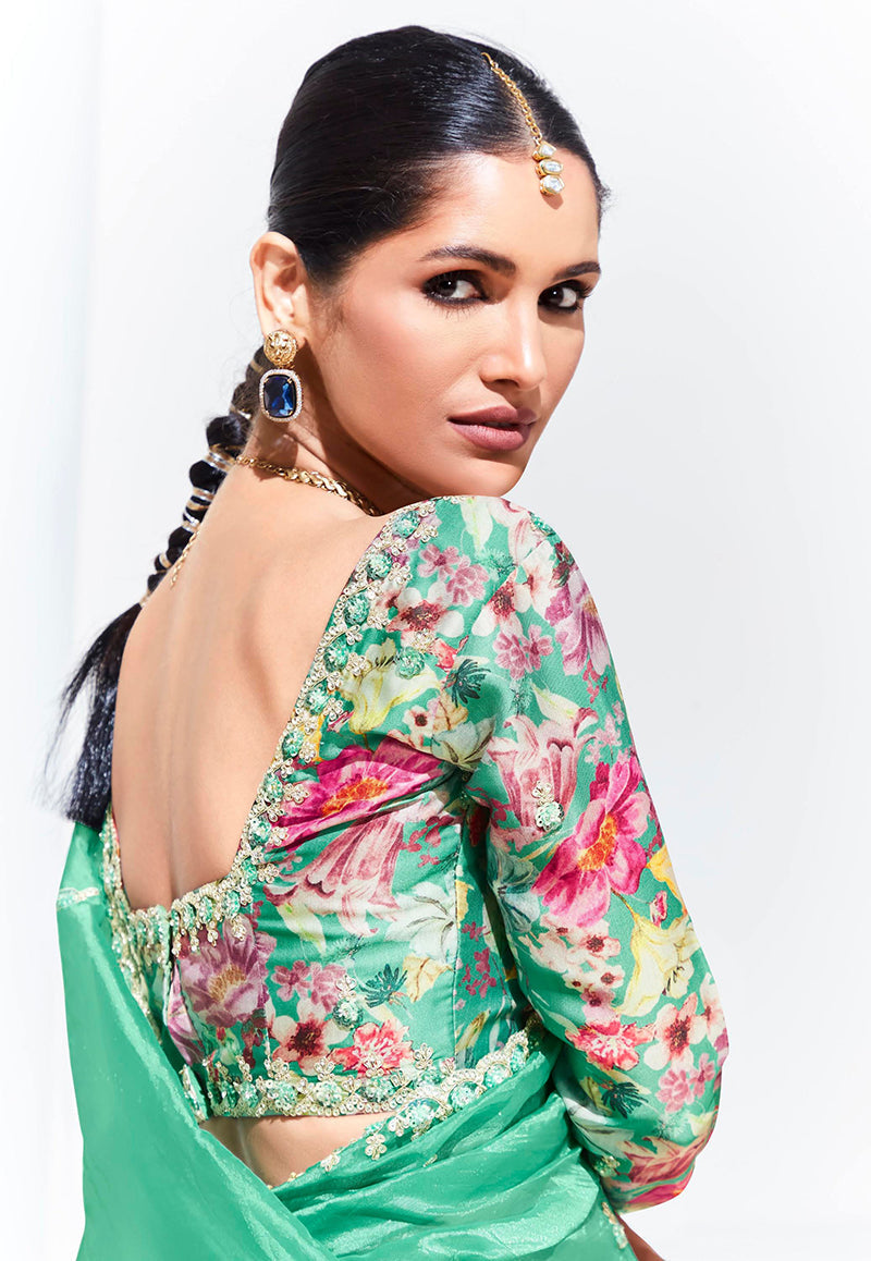 Monjolika Fashion Light Cyan Embroidered Sequence Work Saree For Festival - Distacart