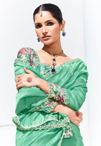 Monjolika Fashion Light Cyan Embroidered Sequence Work Saree For Festival - Distacart