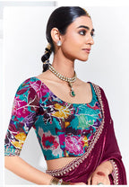 Monjolika Fashion Plum Embroidered Sequence Work Saree For Festival
