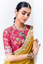 Monjolika Fashion Mustard Embroidered Sequence Work Saree For Festival