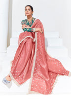 Monjolika Fashion Peach Embroidered Sequence Work Saree For Festival - Distacart