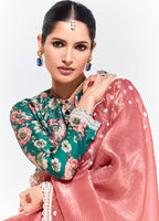 Monjolika Fashion Peach Embroidered Sequence Work Saree For Festival - Distacart