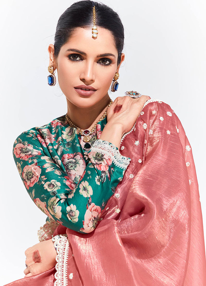 Monjolika Fashion Peach Embroidered Sequence Work Saree For Festival - Distacart