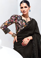 Monjolika Fashion Black Embroidered Sequence Work Saree For Festival