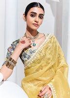 Monjolika Fashion Light Yellow Embroidered Sequence Work Saree For Festival - Distacart