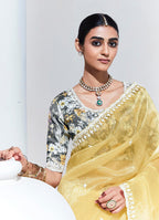 Monjolika Fashion Light Yellow Embroidered Sequence Work Saree For Festival - Distacart