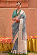 Monjolika Fashion Organza Printed Blue Contemporary Saree - Distacart