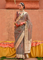 Monjolika Fashion Organza Printed Grey Contemporary Saree - Distacart