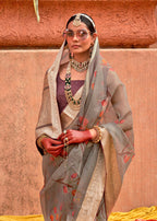 Monjolika Fashion Organza Printed Grey Contemporary Saree - Distacart