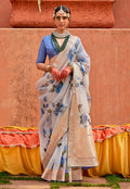 Monjolika Fashion Organza Printed Aqua Blue Contemporary Saree - Distacart