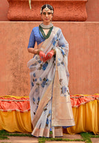 Monjolika Fashion Organza Printed Aqua Blue Contemporary Saree - Distacart