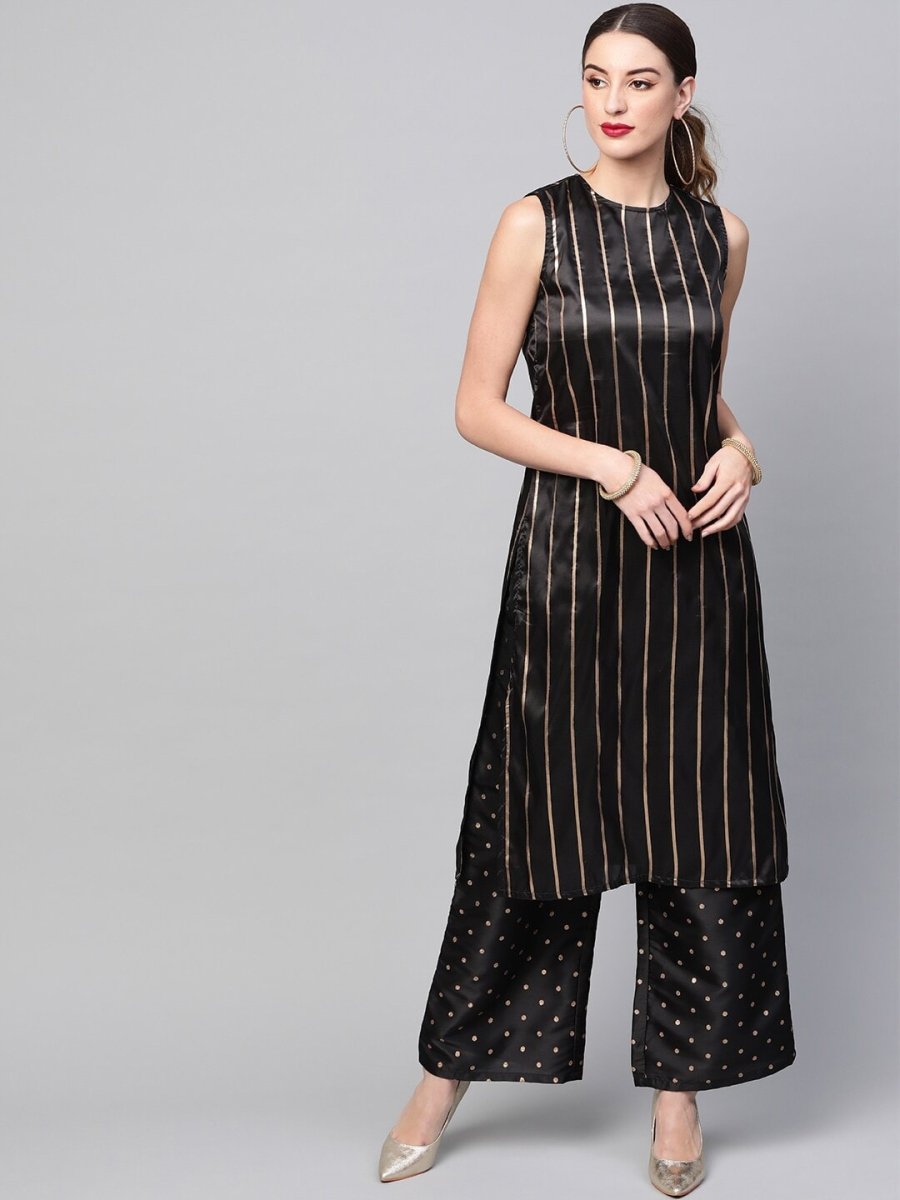 Aks Striped Sleeveless Kurta With Palazzos