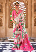Monjolika Fashion Weaving White Banarasi Silk Contemporary Saree