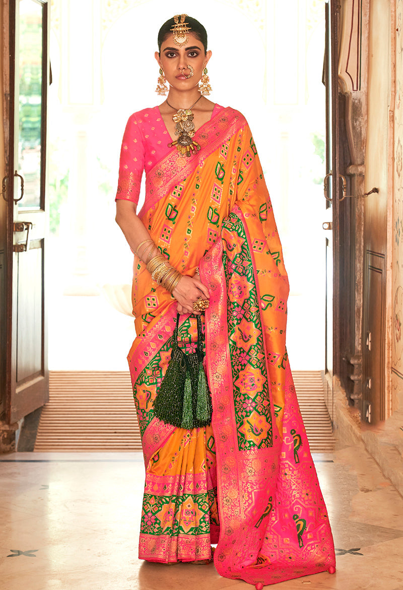 Monjolika Fashion Yellow Weaving Banarasi Silk Designer Saree