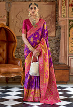 Monjolika Fashion Weaving Banarasi Silk Traditional Saree In Purple