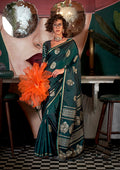 Monjolika Fashion Weaving Zari Pure Satin Silk Traditional Saree In Dark Green