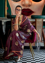 Monjolika Fashion Wine Weaving Zari Pure Satin Silk Designer Saree - Distacart
