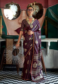 Monjolika Fashion Wine Weaving Zari Pure Satin Silk Designer Saree - Distacart