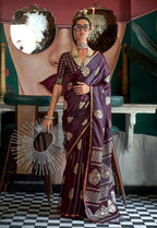 Monjolika Fashion Wine Weaving Zari Pure Satin Silk Designer Saree - Distacart