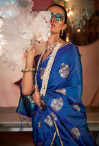 Monjolika Fashion Pure Satin Silk Weaving Zari Traditional Saree In Blue