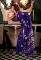 Monjolika Fashion Weaving Zari Pure Satin Silk Classic Saree In Purple
