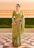 Monjolika Fashion Silk Olive Foil Print Classic Saree - Distacart