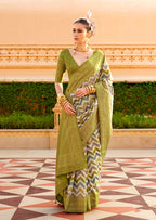 Monjolika Fashion Silk Olive Foil Print Classic Saree - Distacart