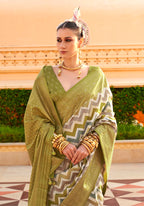 Monjolika Fashion Silk Olive Foil Print Classic Saree - Distacart