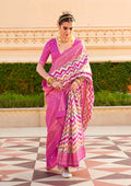 Monjolika Fashion Silk Magenta Foil Print Contemporary Saree - Distacart
