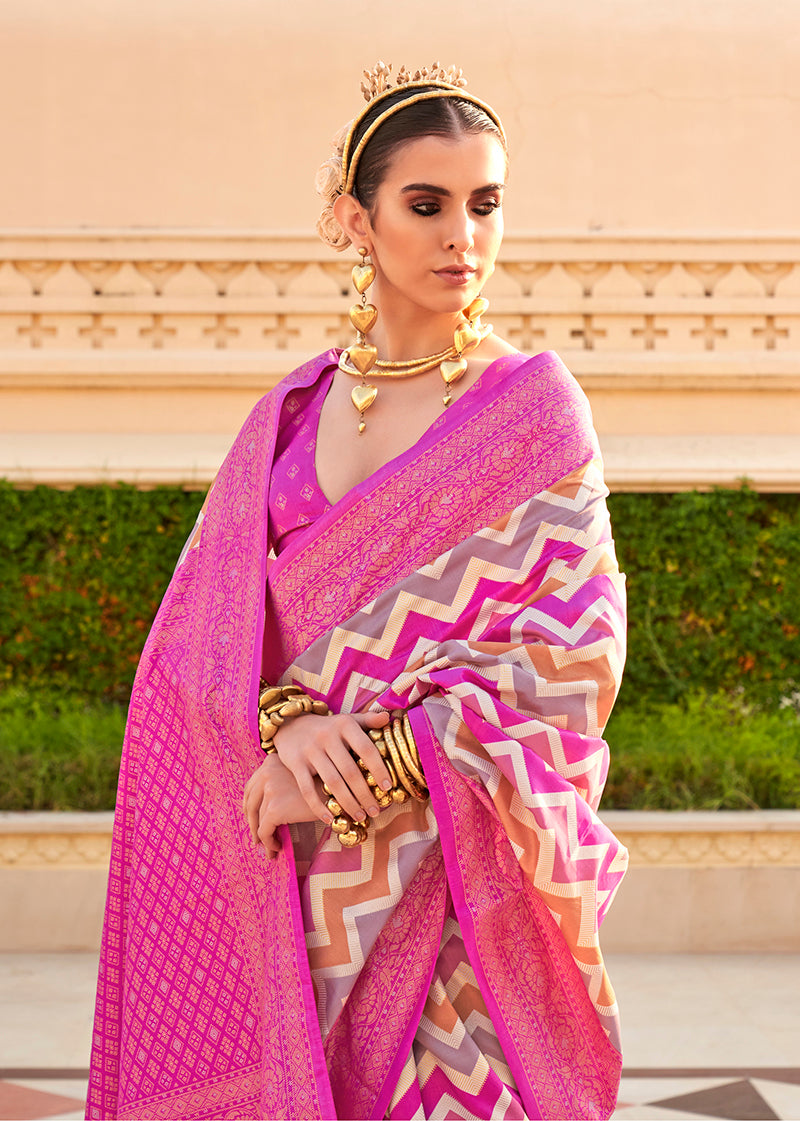 Monjolika Fashion Silk Magenta Foil Print Contemporary Saree - Distacart