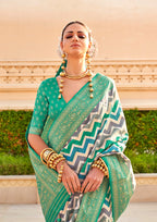 Monjolika Fashion Silk Turquoise Color Foliage Prints Saree - Distacart