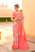 Monjolika Fashion Silk Peach Foil Print Trendy Saree - Distacart