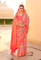 Monjolika Fashion Silk Peach Foil Print Trendy Saree - Distacart