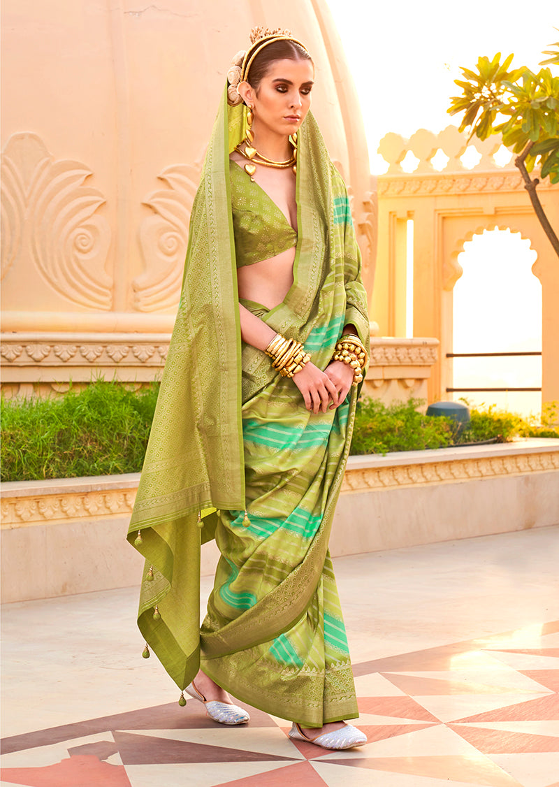 Monjolika Fashion Silk Olive Foli Print Classic Saree - Distacart